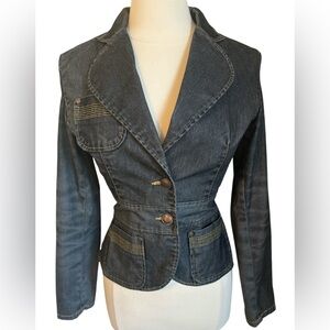 Urban Life Dark Denim Fitted Jacket w/gold thread detail & brass buttons Size S